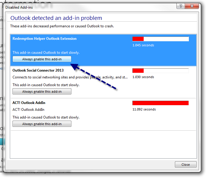 Enable Redemption Helper Outlook Extension